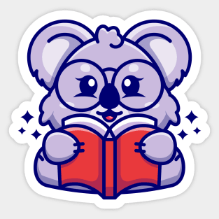 Cute koala reading book cartoon Sticker